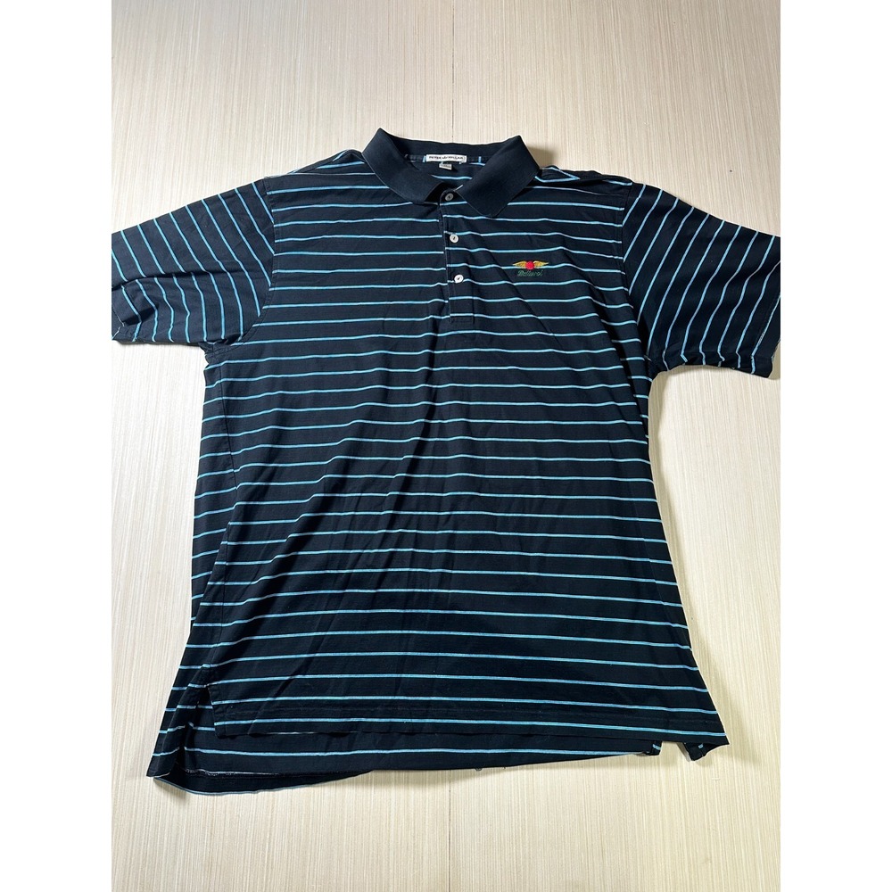 Peter Millar Polo Shirt Mens XL Black Blue Striped Baltusrol Logo Golf Pullover